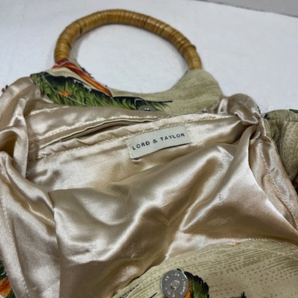 Lord & Taylor Beads Sequins Fringe Tropical Floral Handbag Top Handles - Picture 7 of 12